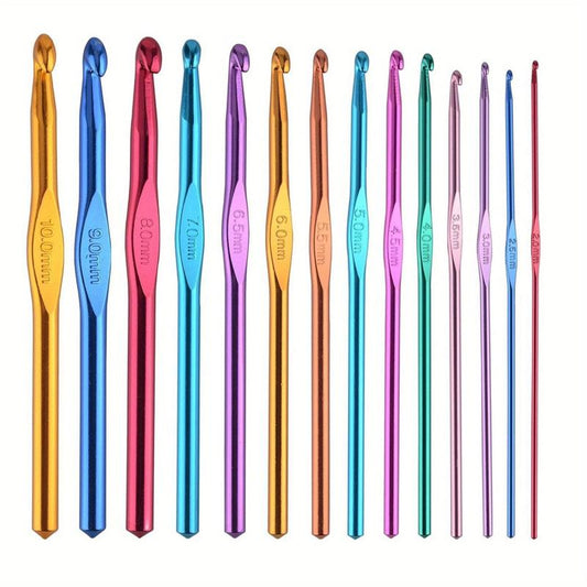 14pcs Multicolor Aluminum Crochet Hooks Knitting Needles Set