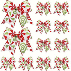 12pcs Christmas Candy Bows 15 24 Cm Red Green Candy Bows Xmas Tie Bows