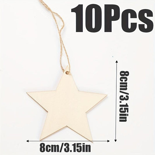 10pcs Unfinished Wooden Star Pendant Decorations