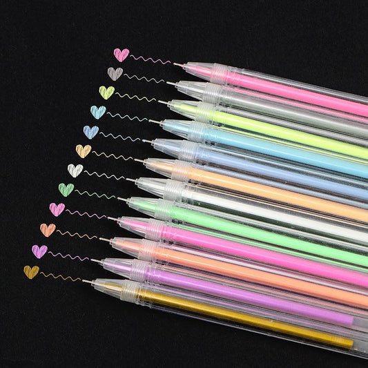 12pcs Highlighter Pen Fluorescent Gel Metal Marker Pen 0.6mm