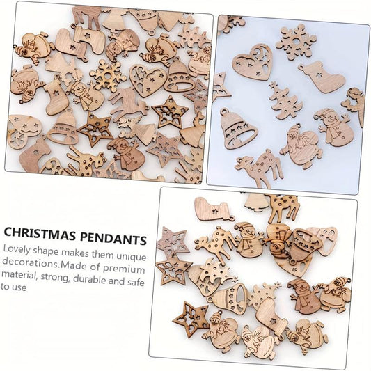 100pcs Mini Wooden Ornaments Christmas Tree Chips Hanging Ornaments
