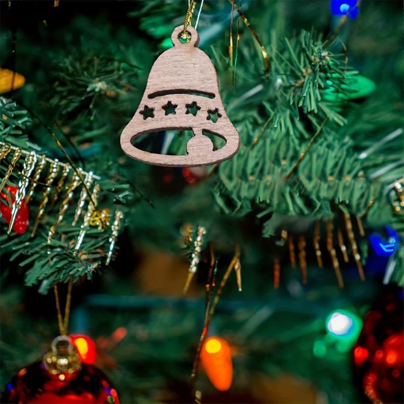 100pcs Mini Wooden Ornaments Christmas Tree Chips Hanging Ornaments