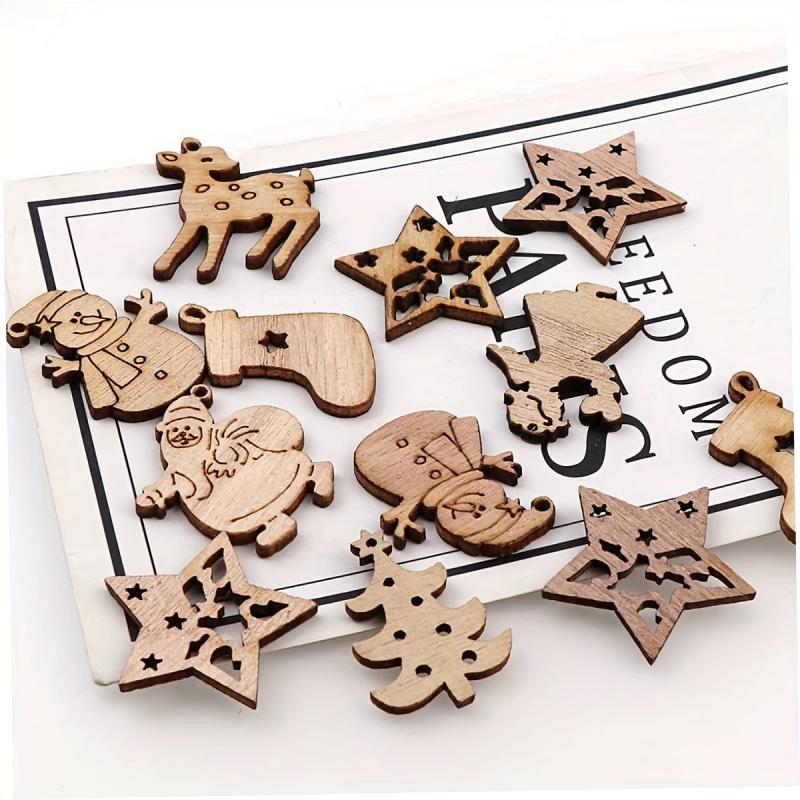100pcs Mini Wooden Ornaments Christmas Tree Chips Hanging Ornaments