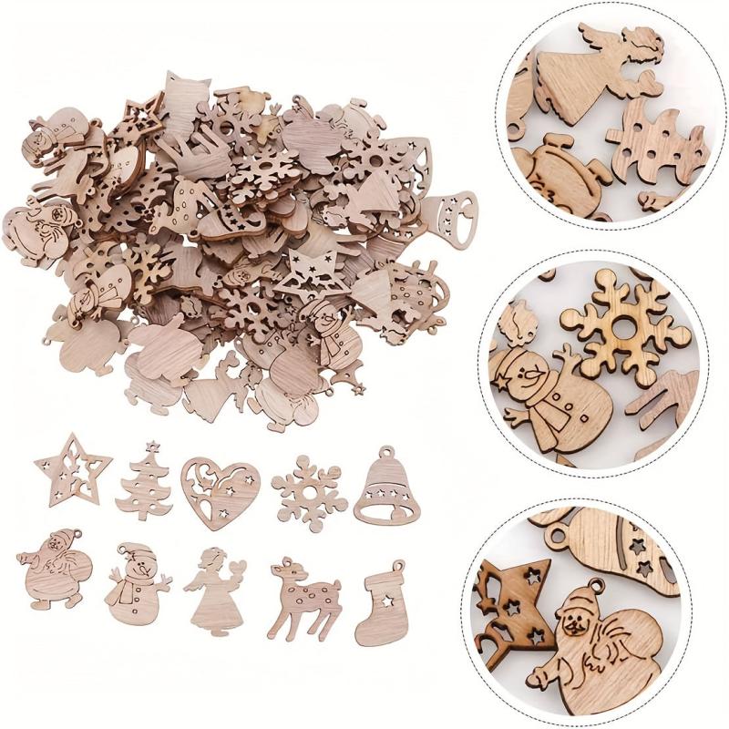 100pcs Mini Wooden Ornaments Christmas Tree Chips Hanging Ornaments
