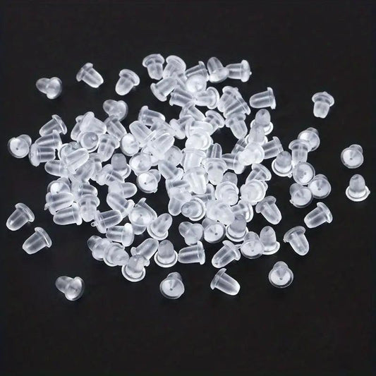 100pcs Plastic Ear Stud Earring Pin Backs Transparent