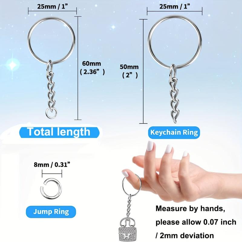 30pcs Split Keyrings With Chains Silvery Key Chains Rings Open Jump Ring 1 Inch