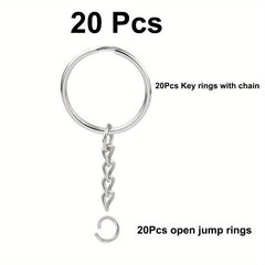 30pcs Split Keyrings With Chains Silvery Key Chains Rings Open Jump Ring 1 Inch