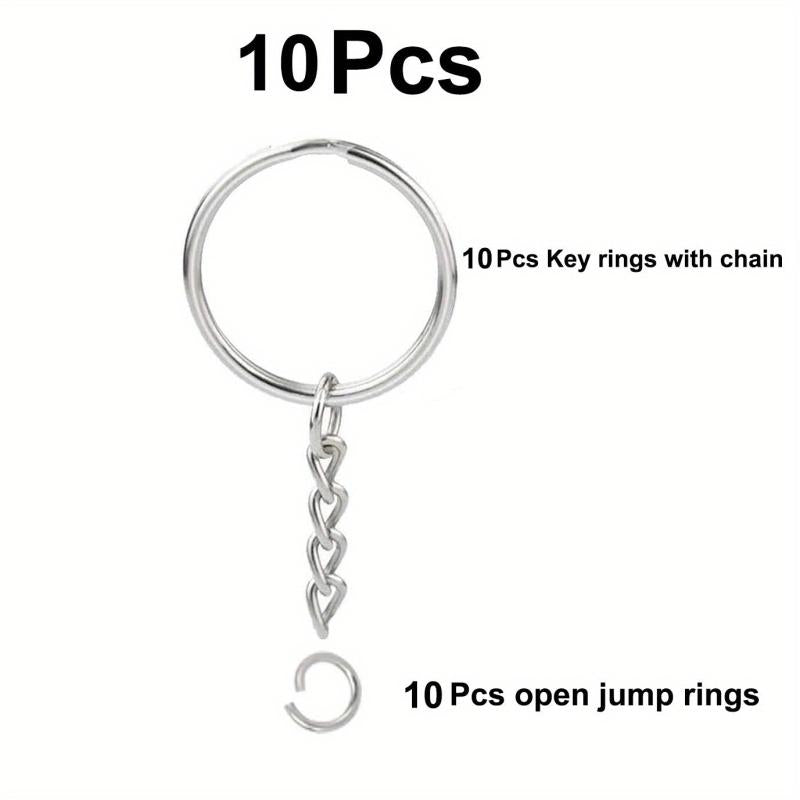 30pcs Split Keyrings With Chains Silvery Key Chains Rings Open Jump Ring 1 Inch