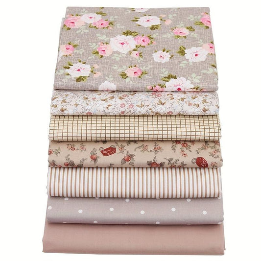 7Pcs Vintage Floral Cotton Fabric Bundle for DIY Craft Sewing Patchwork
