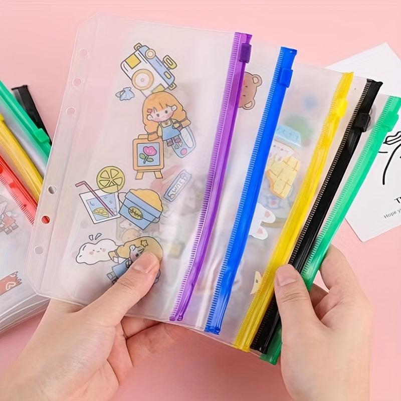A5 Colorful Scrapbooking Storage Binder Bag Waterproof PVC 6 Hole Zipper