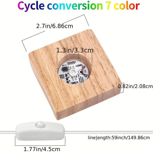 LED Lights Display Base 7 Colored Round Wooden Lighted Stand