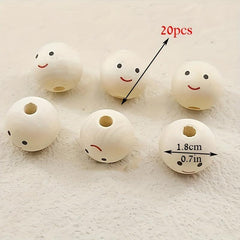 20pcs Smiling Face Wooden Beads Round Expression Loose Beads