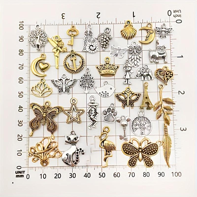 30-60pcs Alloy Silver Pendant Vintage Charms Bulk for DIY Jewelry Making