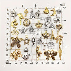 30-60pcs Alloy Silver Pendant Vintage Charms Bulk for DIY Jewelry Making