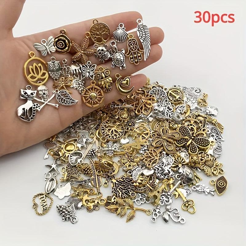 30-60pcs Alloy Silver Pendant Vintage Charms Bulk for DIY Jewelry Making