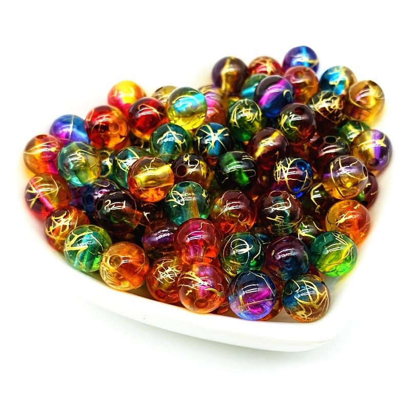 50pcs 8mm Golden Brushed Pattern Round Beads Jewelry Making DIY
