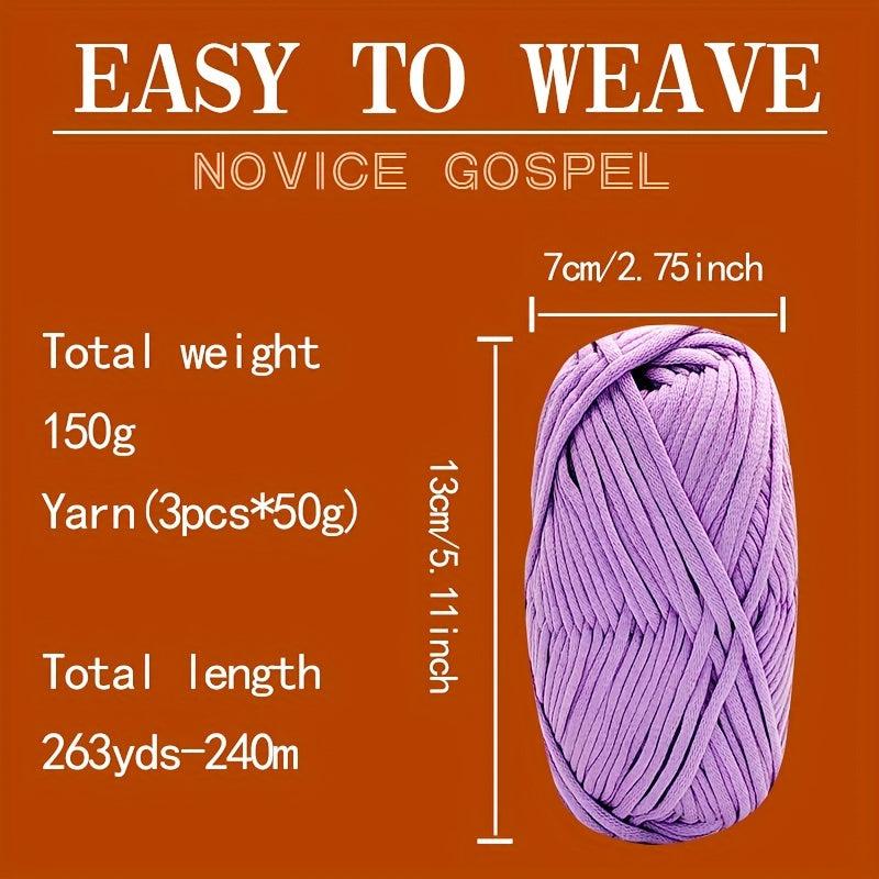 3pcs Solid Colored Yarn for Knitting & Crocheting, Cotton Nylon Blended