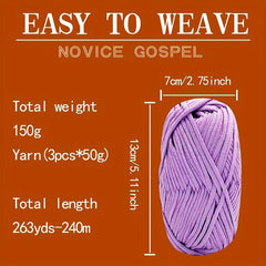 3pcs Solid Colored Yarn for Knitting & Crocheting, Cotton Nylon Blended
