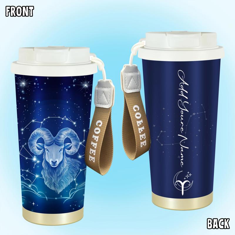 Personalized Zodiac Sign Travel Mug with Handle and Name Insulated 20oz