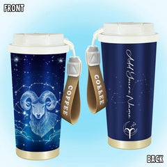 Personalized Zodiac Sign Travel Mug with Handle and Name Insulated 20oz