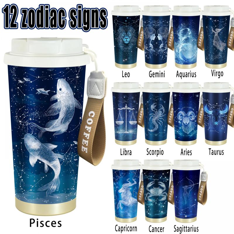 Personalized Zodiac Sign Travel Mug with Handle and Name Insulated 20oz