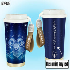 Personalized Zodiac Sign Travel Mug with Handle and Name Insulated 20oz