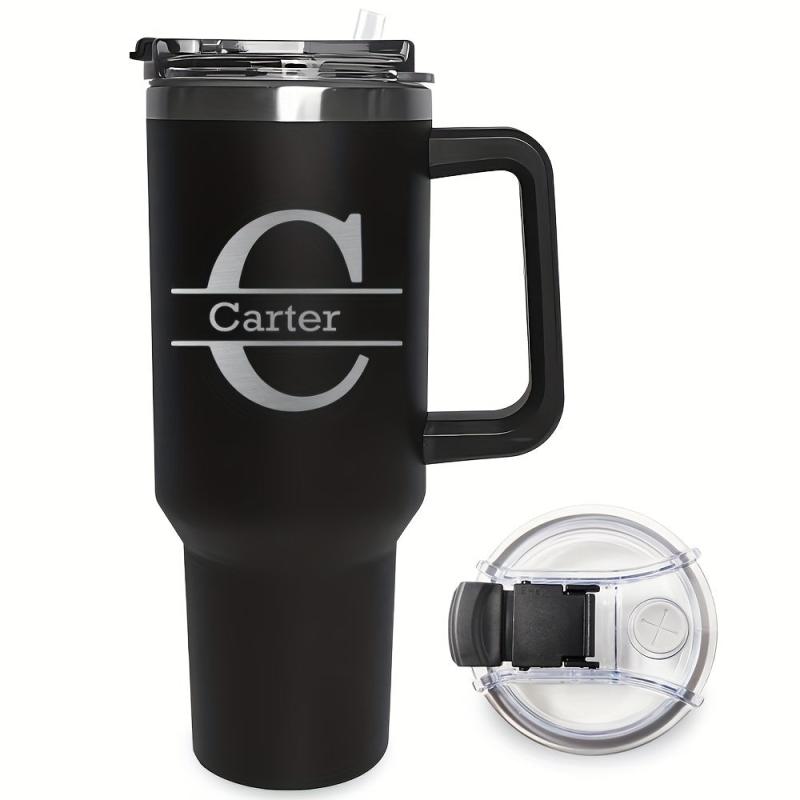 Personalized 40oz Insulated Travel Mug with Handle and Straw - 26 Letters