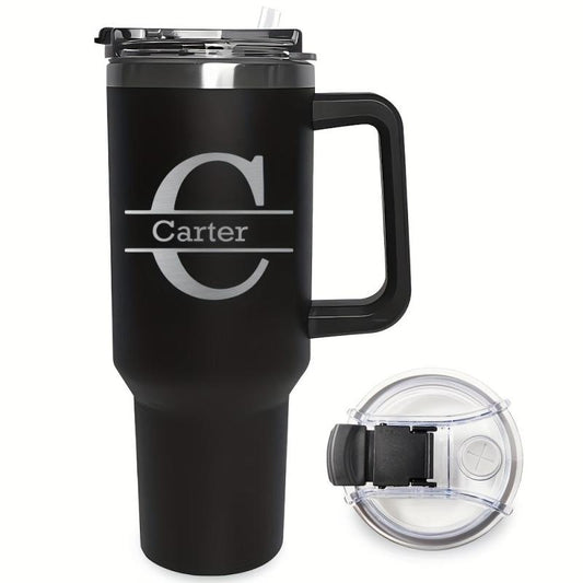 Personalized 40oz Insulated Travel Mug with Handle and Straw - 26 Letters