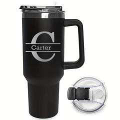 Personalized 40oz Insulated Travel Mug with Handle and Straw - 26 Letters