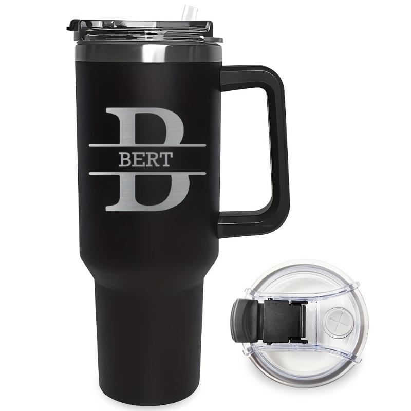 Personalized 40oz Insulated Travel Mug with Handle and Straw - 26 Letters