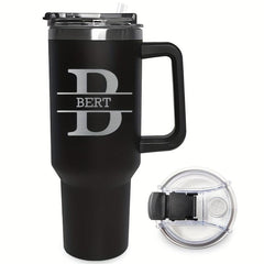 Personalized 40oz Insulated Travel Mug with Handle and Straw - 26 Letters