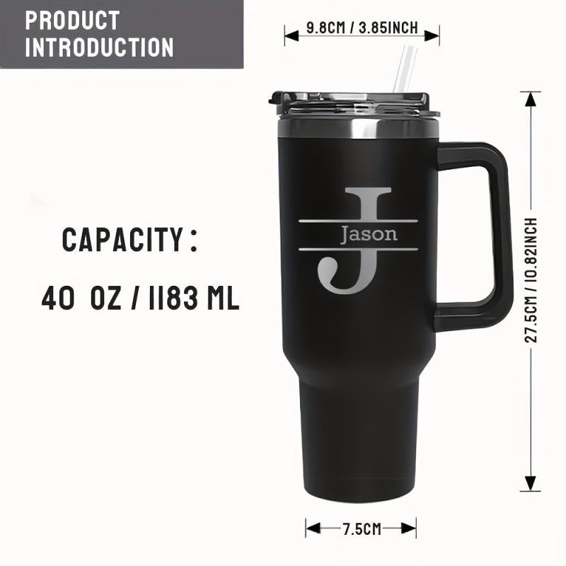 Personalized 40oz Insulated Travel Mug with Handle and Straw - 26 Letters