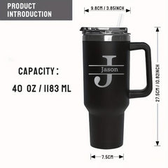 Personalized 40oz Insulated Travel Mug with Handle and Straw - 26 Letters