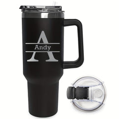 Personalized 40oz Insulated Travel Mug with Handle and Straw - 26 Letters