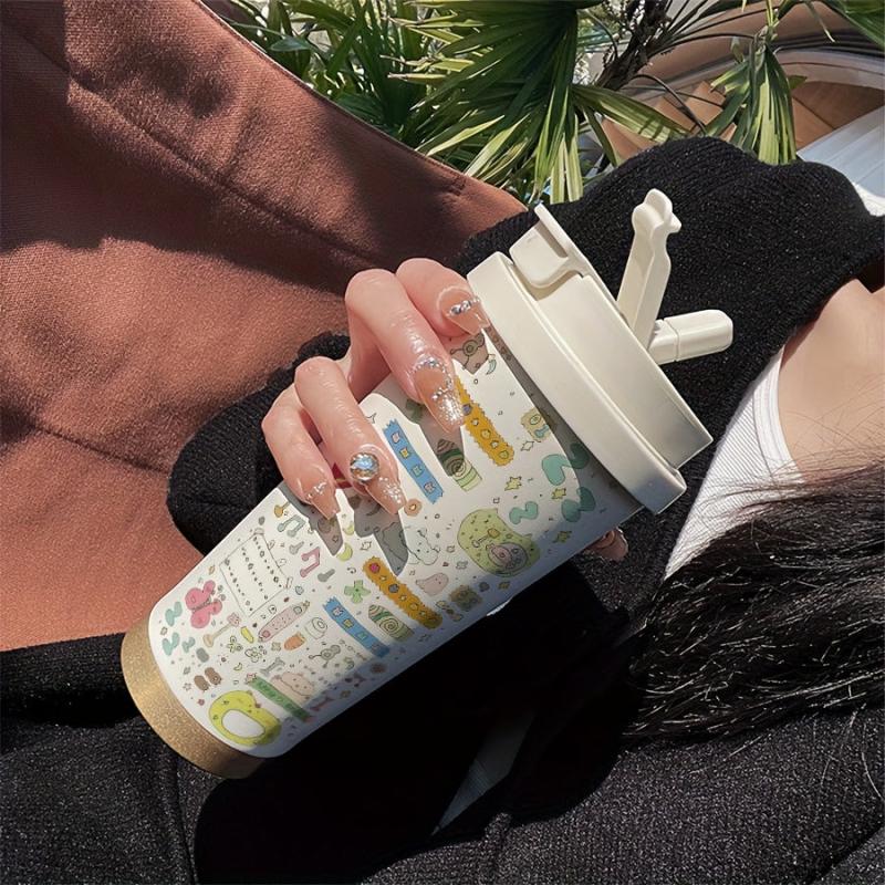 Cartoon Graffiti Insulated Travel Mug 530ml with Straw & Lid