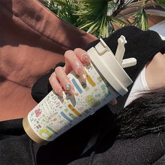 Cartoon Graffiti Insulated Travel Mug 530ml with Straw & Lid