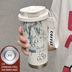 530ML English Flower Insulated Cup High Personalized Dual Drink Coffee Cup
