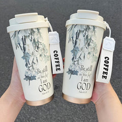 530ML English Flower Insulated Cup High Personalized Dual Drink Coffee Cup