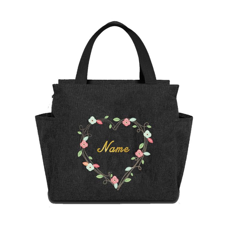 Insulated Lunch Bag Canvas Thermal Bento Box Handbag Large Capacity