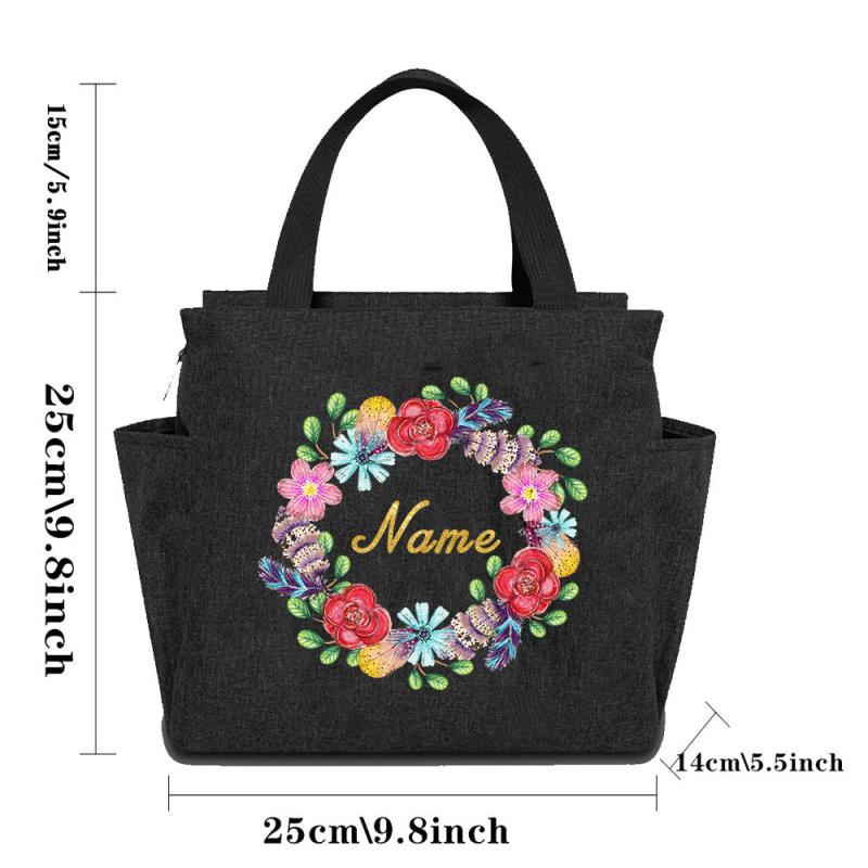 Insulated Lunch Bag Canvas Thermal Bento Box Handbag Large Capacity