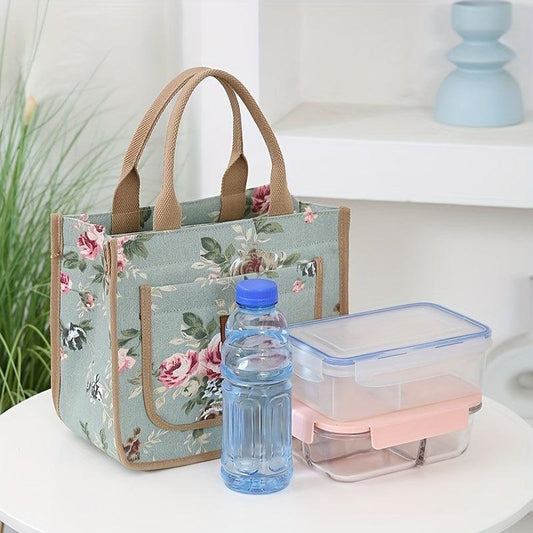 Large Insulated Lunch Bag Floral Print for Work Picnic Travel Hand Washable
