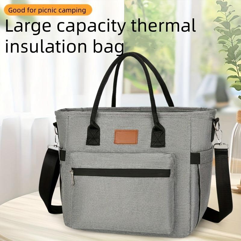 Large Insulated Lunch Bag Portable Picnic Cooler Gray