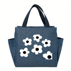 Insulated Lunch Bag with Dots - Portable Thick Canvas Cooler Tote for Women
