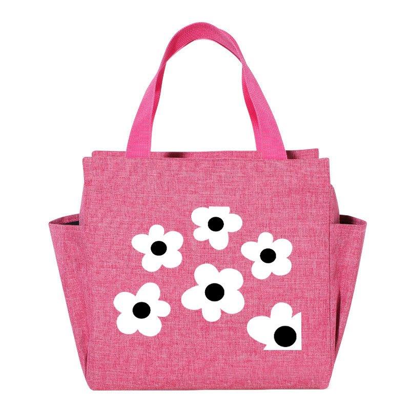 Insulated Lunch Bag with Dots - Portable Thick Canvas Cooler Tote for Women