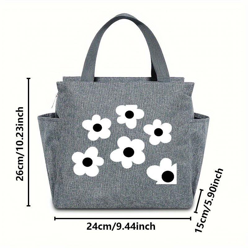 Insulated Lunch Bag with Dots - Portable Thick Canvas Cooler Tote for Women