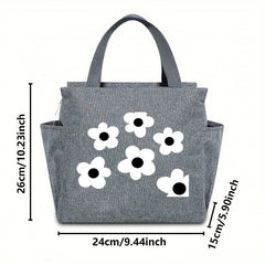 Insulated Lunch Bag with Dots - Portable Thick Canvas Cooler Tote for Women