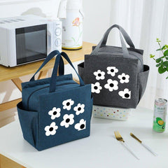 Insulated Lunch Bag with Dots - Portable Thick Canvas Cooler Tote for Women