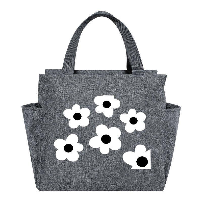 Insulated Lunch Bag with Dots - Portable Thick Canvas Cooler Tote for Women