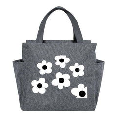 Insulated Lunch Bag with Dots - Portable Thick Canvas Cooler Tote for Women