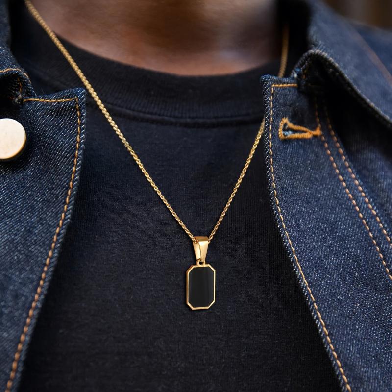 Geometric Square Necklace Enamel Rectangle Pendant Men